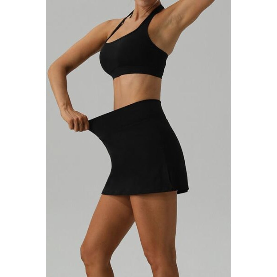 Halter Neck Tank and Slit Skirt Active Set Clothing