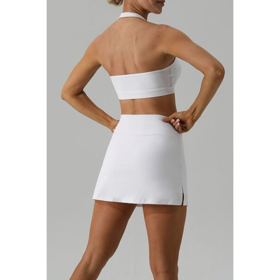 Halter Neck Tank and Slit Skirt Active Set Clothing