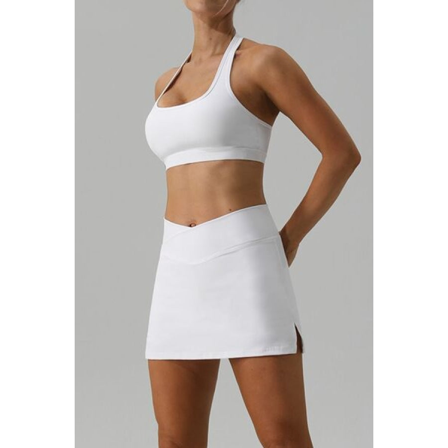 Halter Neck Tank and Slit Skirt Active Set White / S Clothing