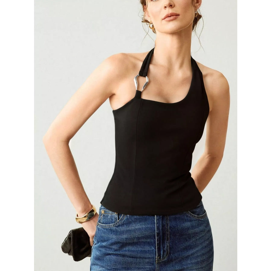 Halter Neck Tank with Metallic Ring Detail Apparel and Accessories