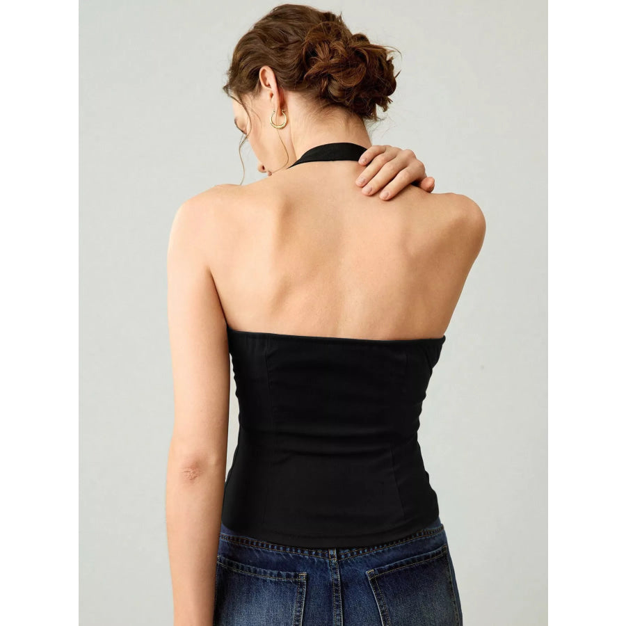 Halter Neck Tank with Metallic Ring Detail Apparel and Accessories