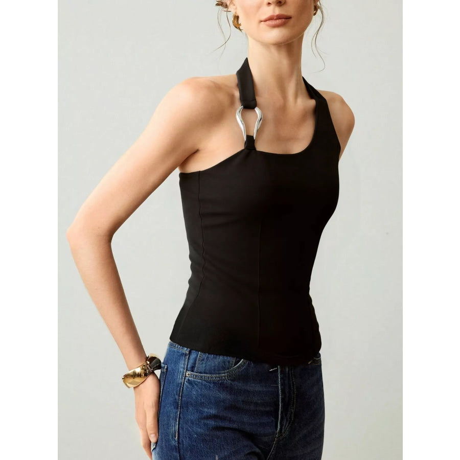 Halter Neck Tank with Metallic Ring Detail Apparel and Accessories