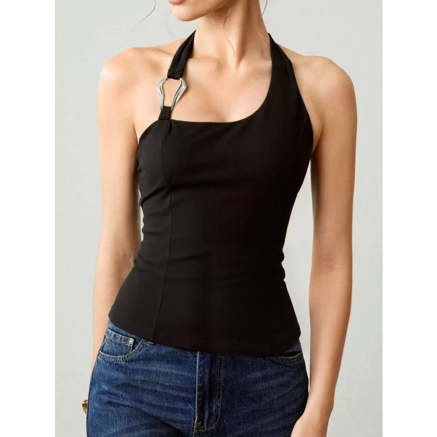 Halter Neck Tank with Metallic Ring Detail Apparel and Accessories