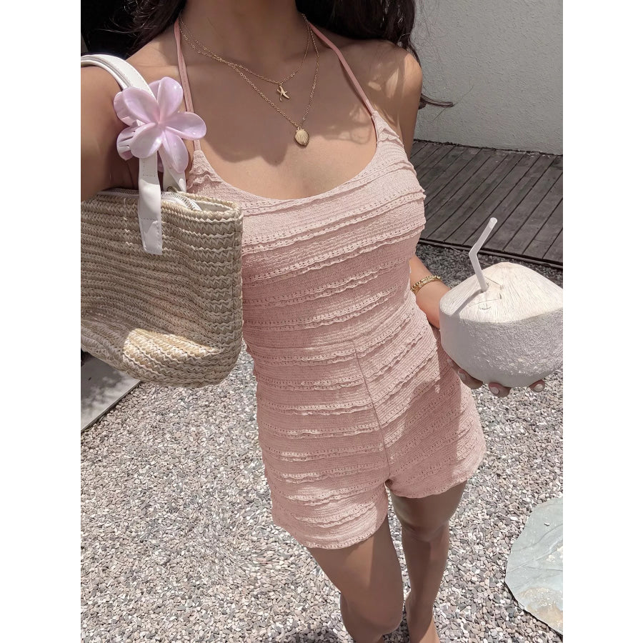 Halter Neck Textured Romper Apparel and Accessories