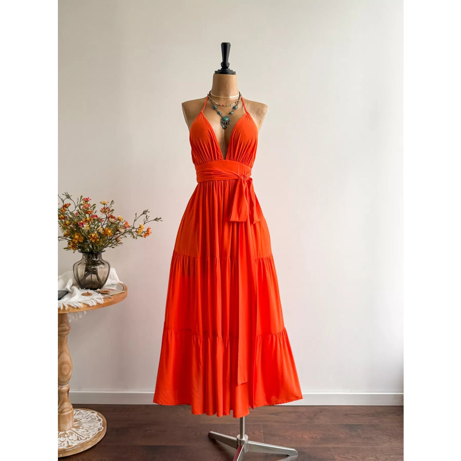 Halter Neck Tiered Dress Apparel and Accessories