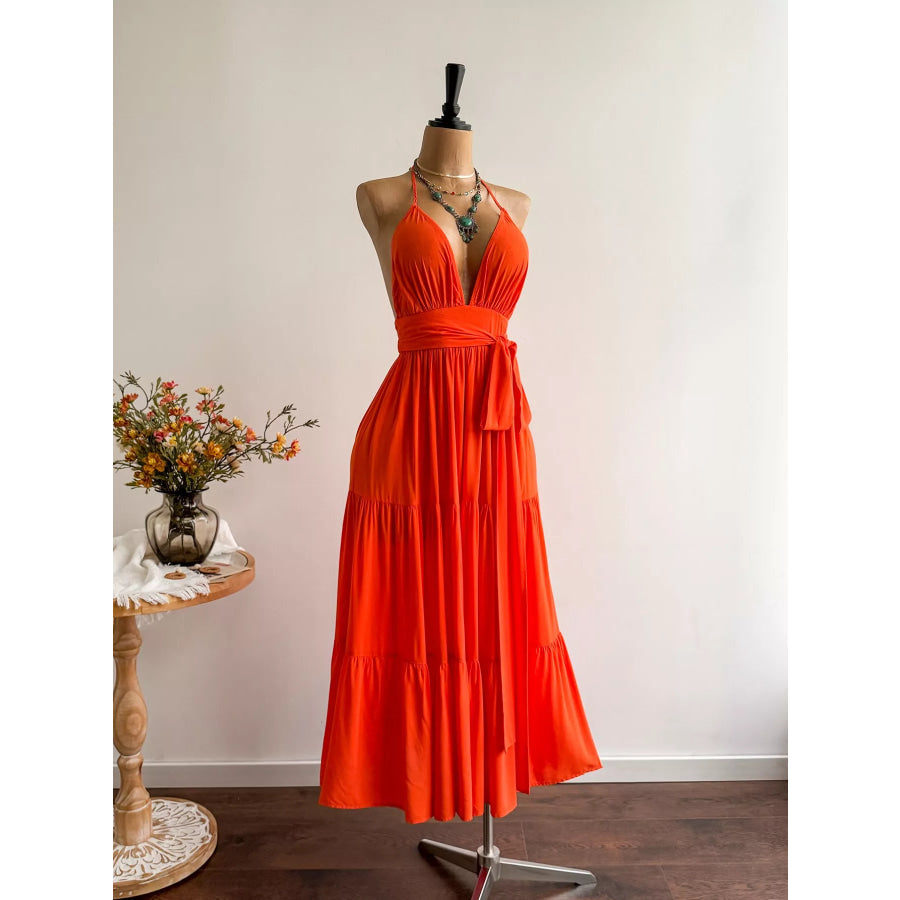 Halter Neck Tiered Dress Apparel and Accessories