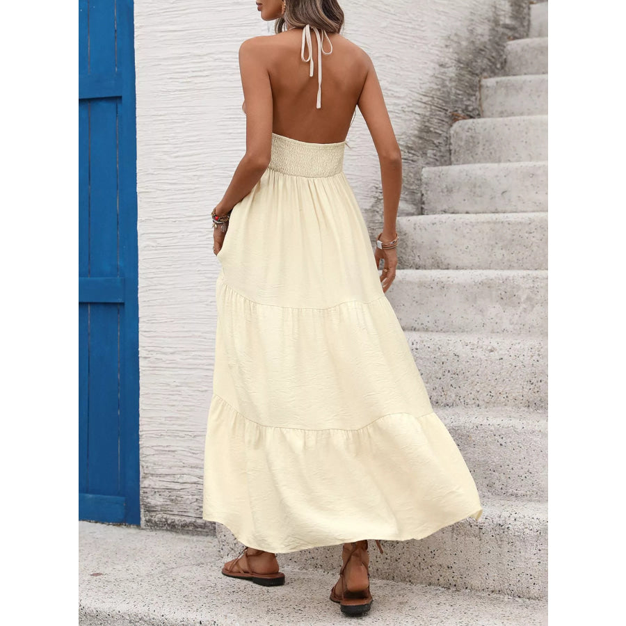 Halter Neck Tiered Maxi Dress Apparel and Accessories