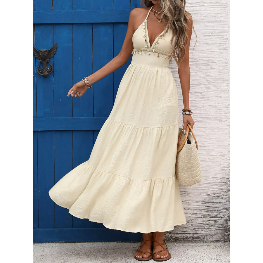 Halter Neck Tiered Maxi Dress Apparel and Accessories