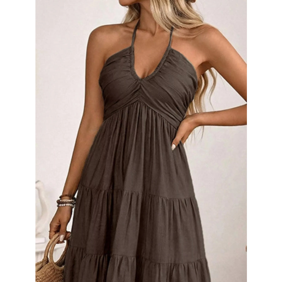 Halter Neck Tiered Midi Dress Apparel and Accessories