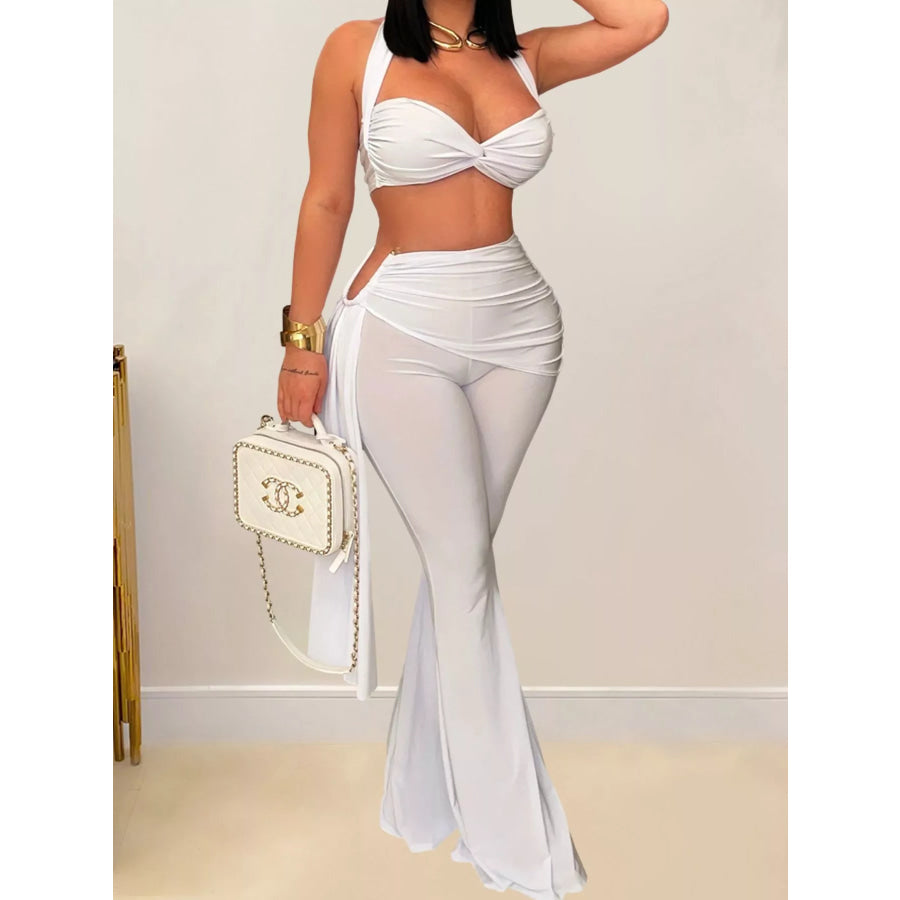 Halter Neck Top and Flare Pants Set Apparel and Accessories