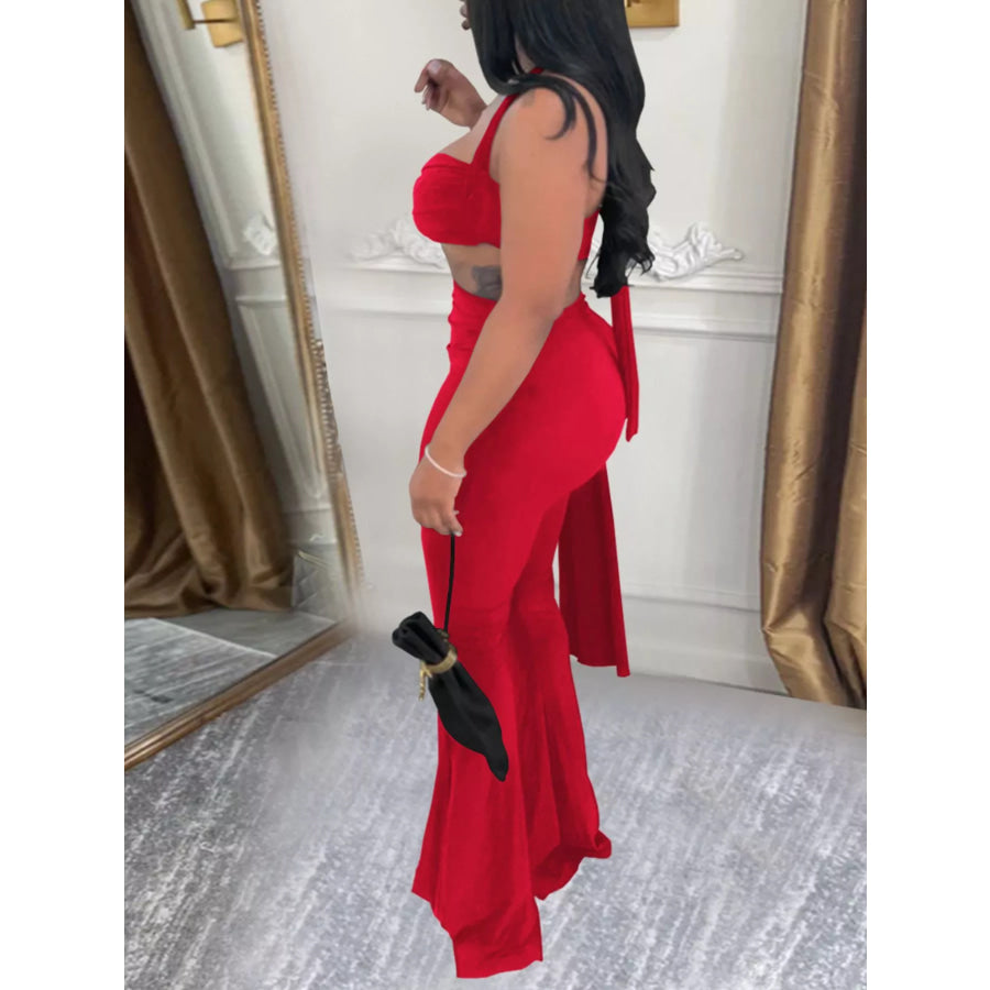 Halter Neck Top and Flare Pants Set Apparel and Accessories