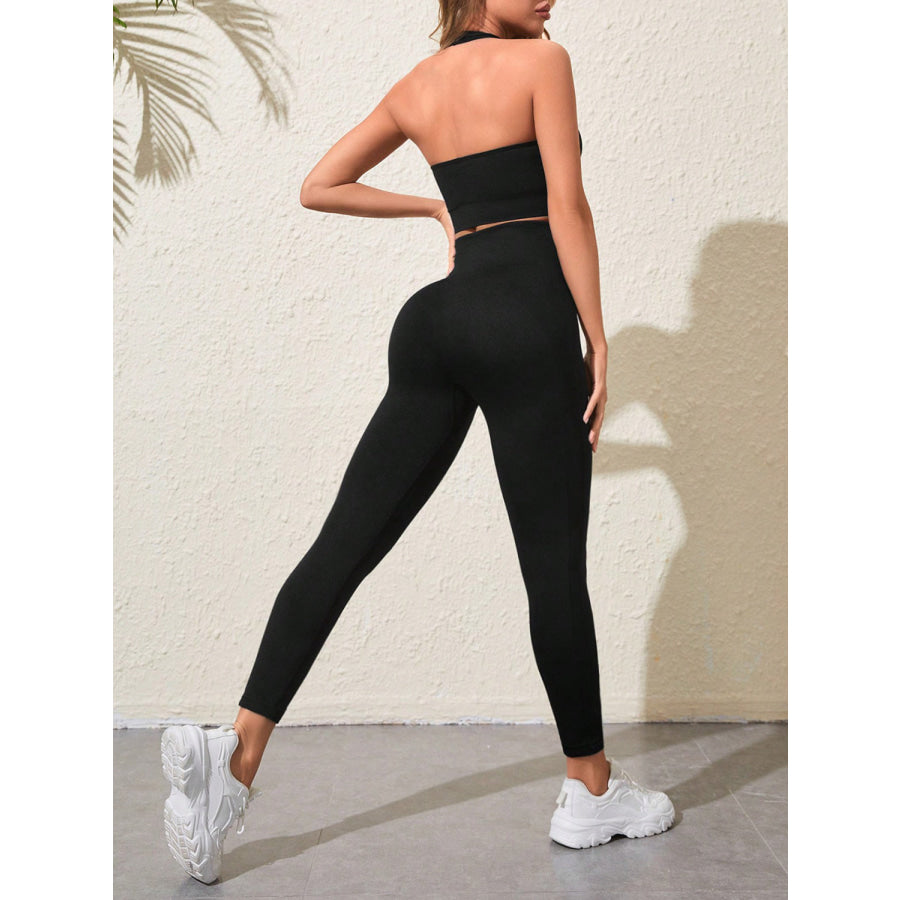 Halter Neck Top and Pants Active Set Black / S Apparel Accessories