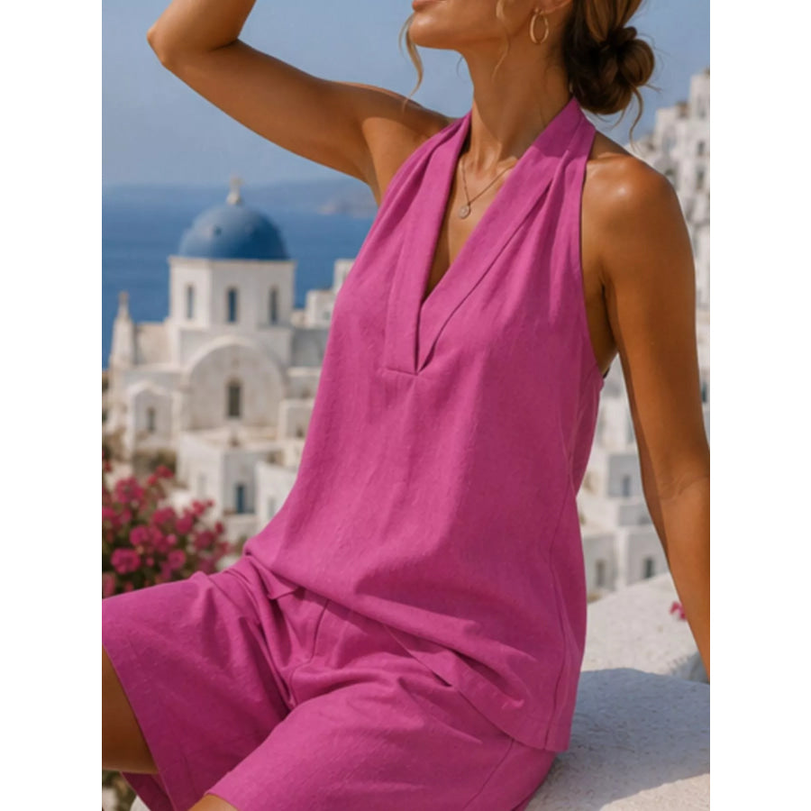 Halter Neck Top and Shorts Set Red / S Apparel and Accessories
