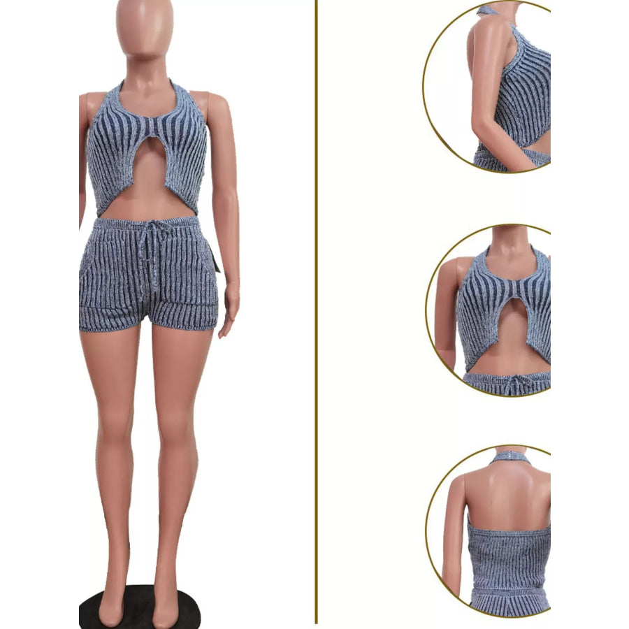 Halter Neck Top and Shorts Sweater Set Apparel and Accessories