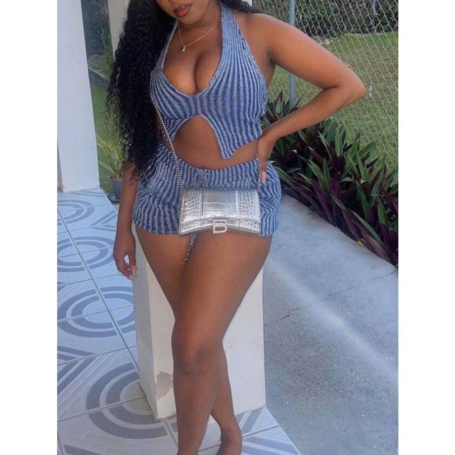 Halter Neck Top and Shorts Sweater Set Apparel and Accessories
