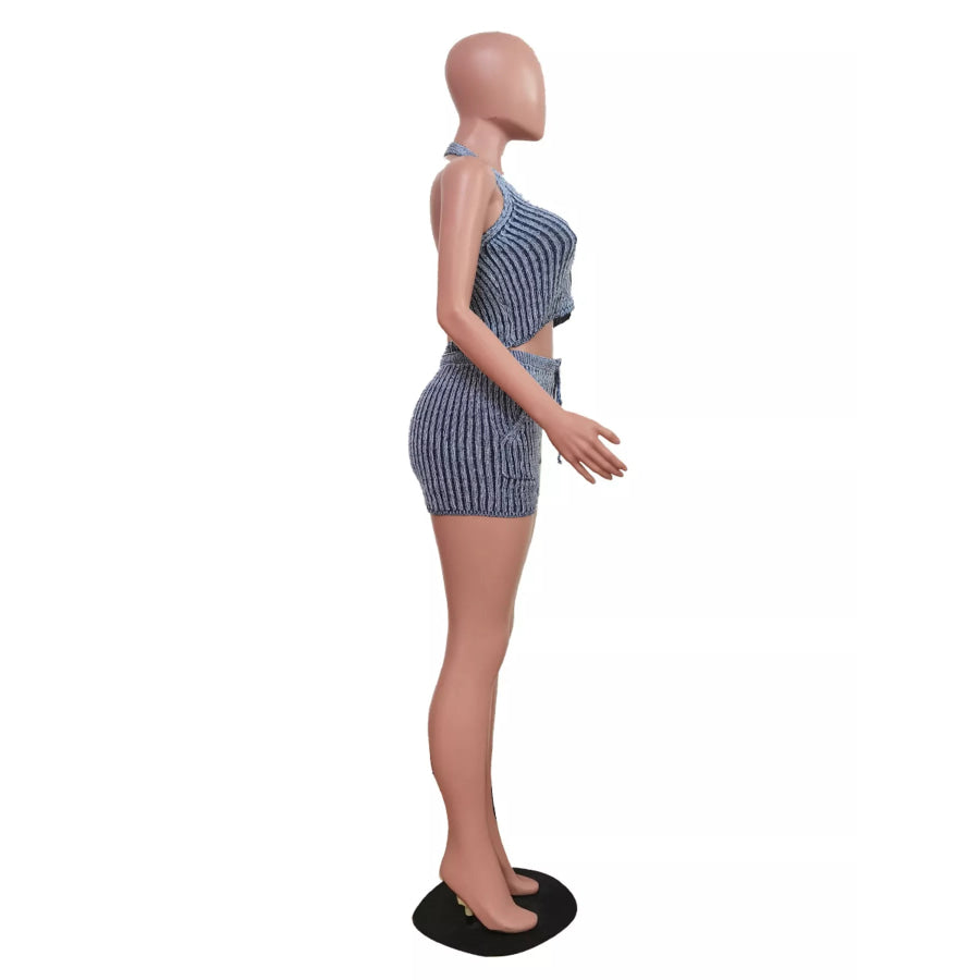 Halter Neck Top and Shorts Sweater Set Apparel and Accessories