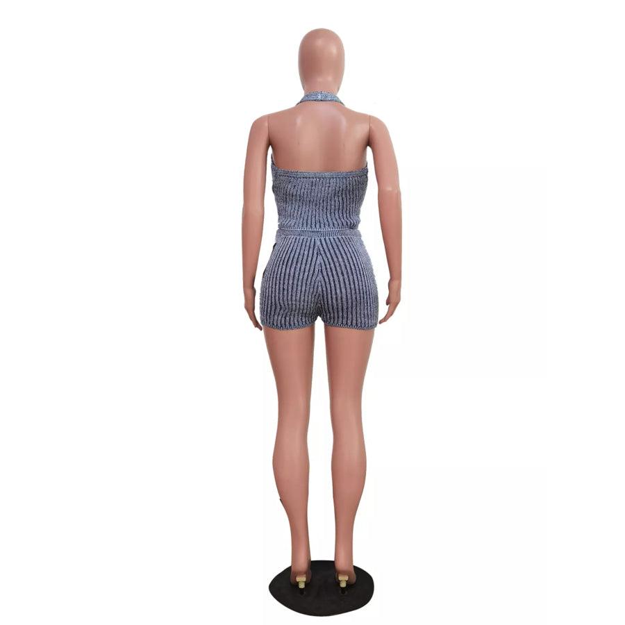 Halter Neck Top and Shorts Sweater Set Apparel and Accessories