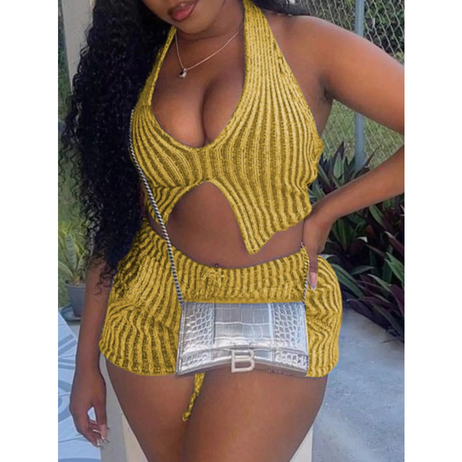 Halter Neck Top and Shorts Sweater Set Apparel and Accessories