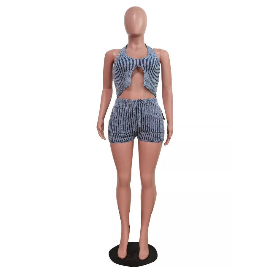 Halter Neck Top and Shorts Sweater Set Apparel and Accessories