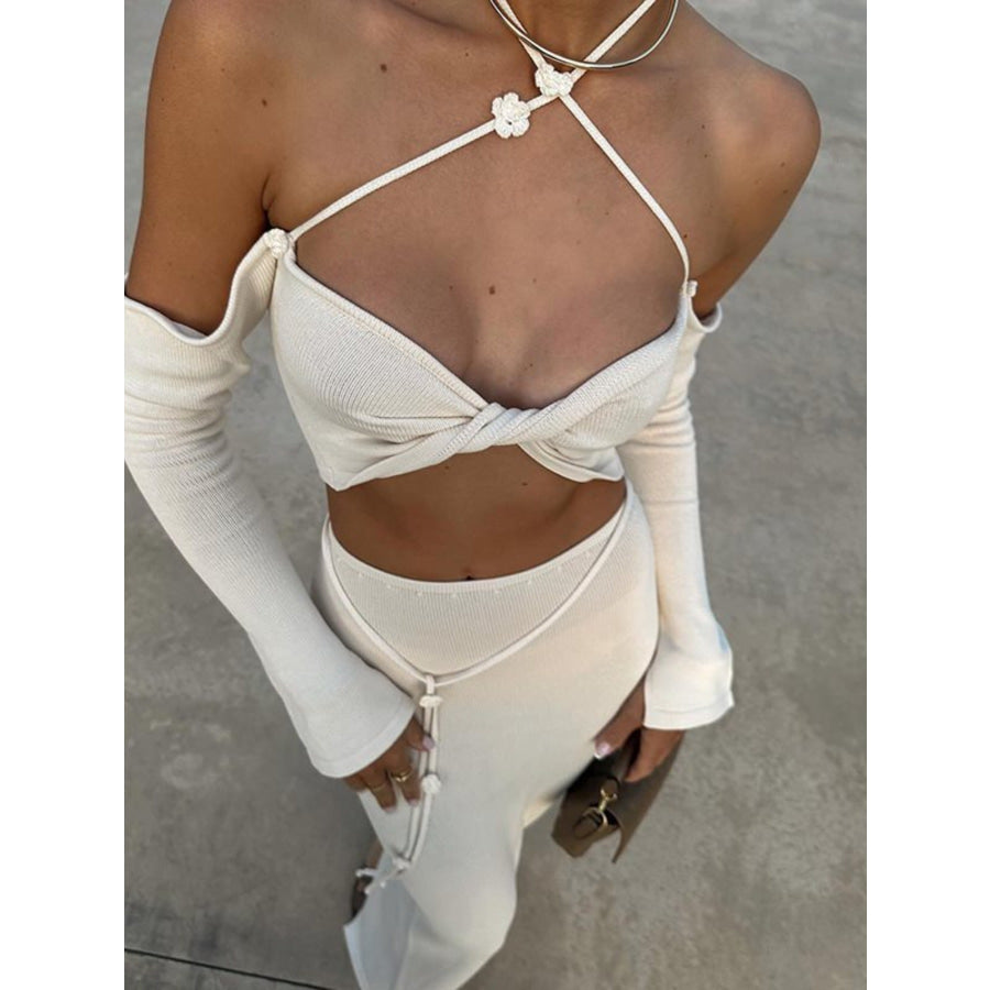 Halter Neck Top and Skirt Knit Set Apparel and Accessories