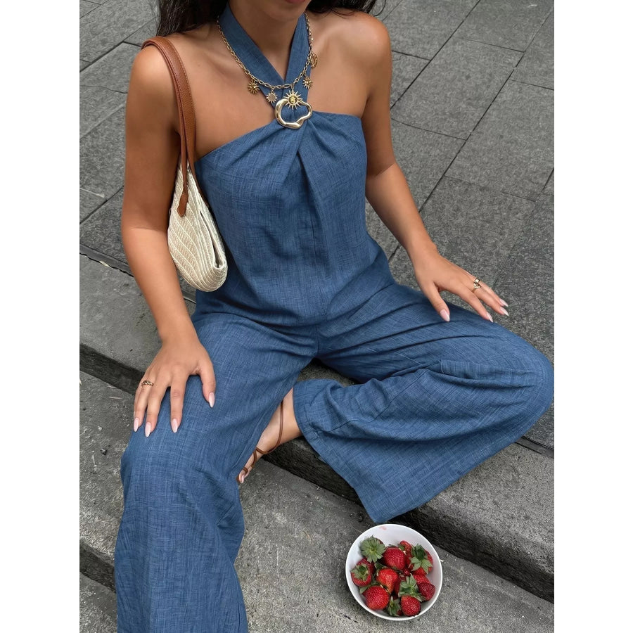 Halter Neck Top and Wide-Leg Pants Set Apparel and Accessories