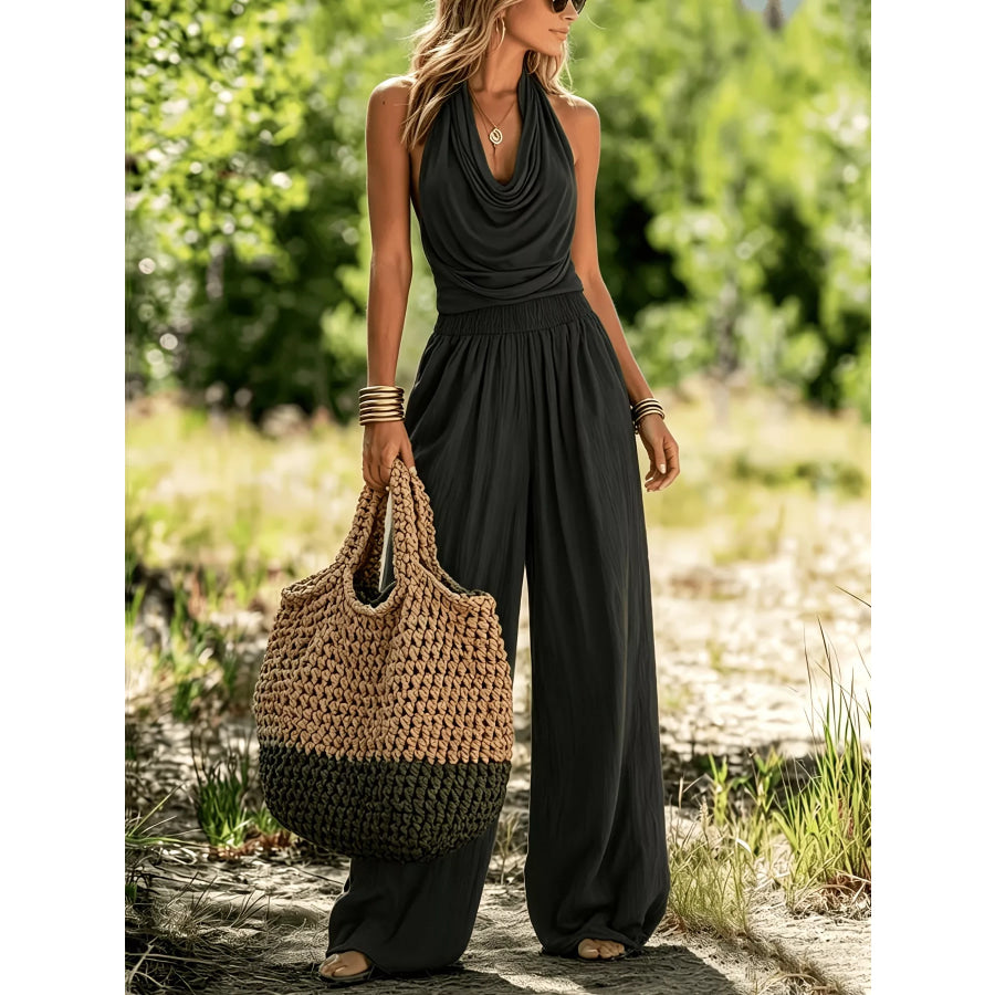 Halter Neck Top and Wide Leg Pants Set Apparel Accessories