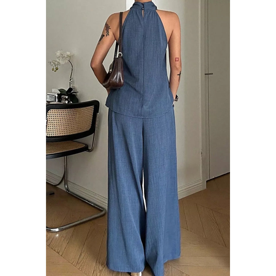 Halter Neck Top and Wide-Leg Pants Set Apparel and Accessories