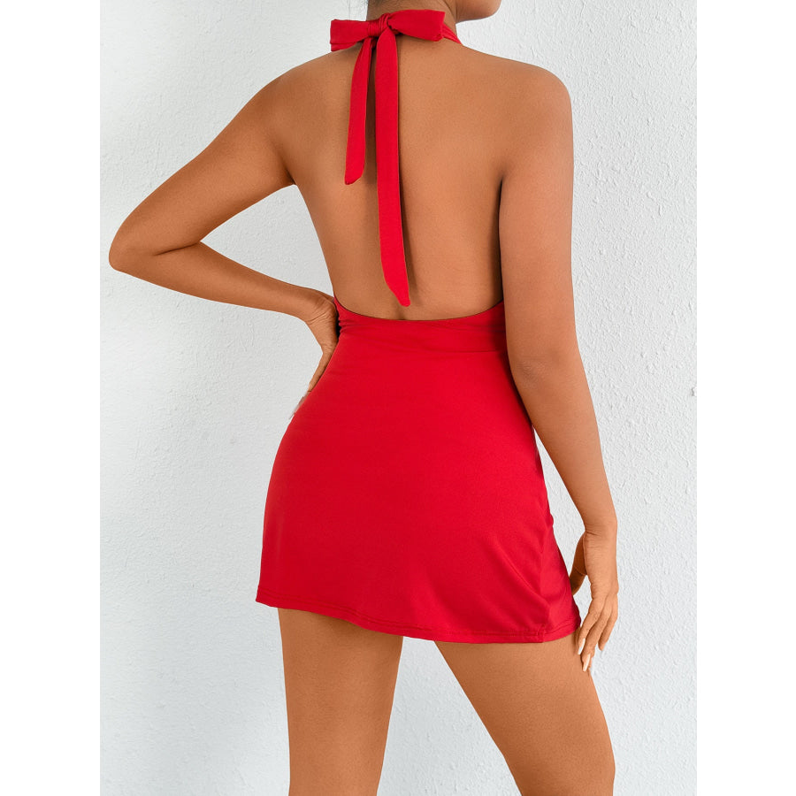Halter Neck Twist Front Mini Dress Apparel and Accessories