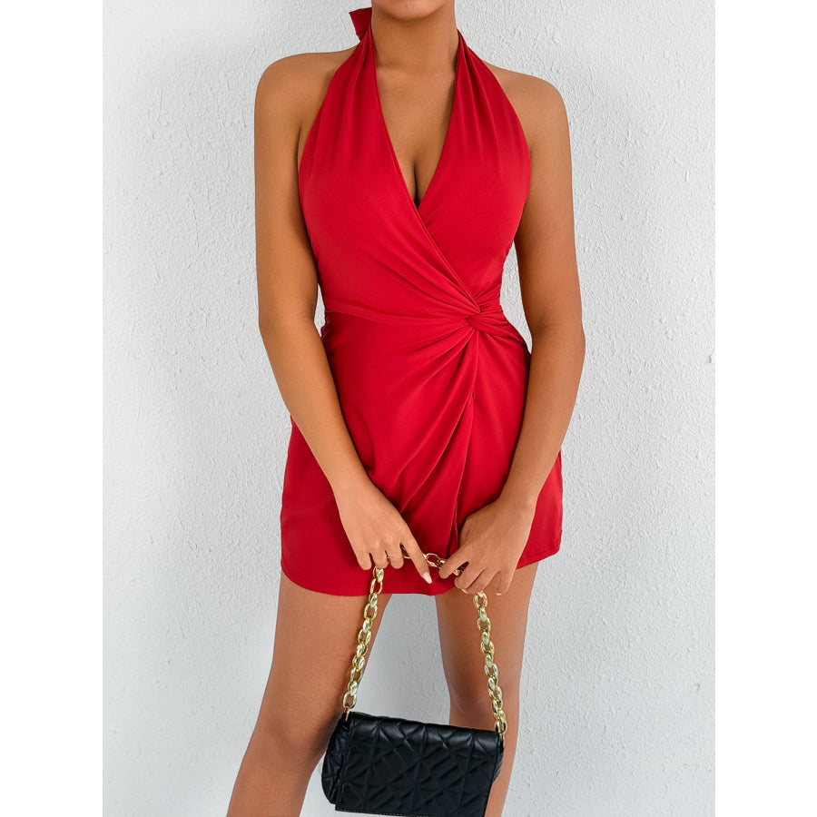 Halter Neck Twist Front Mini Dress Apparel and Accessories