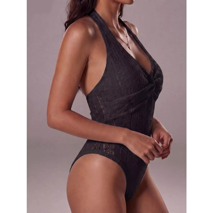 Halter Neck Twisted Front Bodysuit Apparel and Accessories