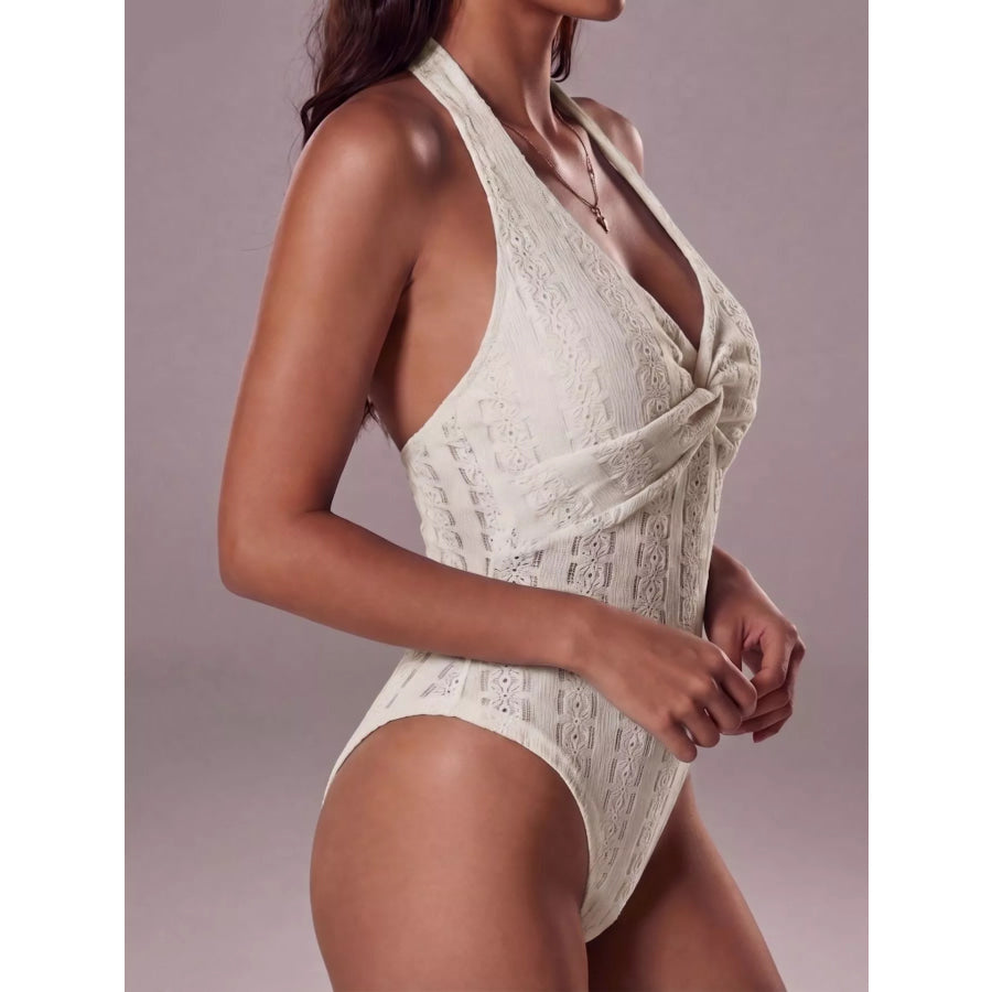 Halter Neck Twisted Front Bodysuit Apparel and Accessories