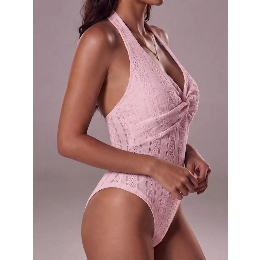 Halter Neck Twisted Front Bodysuit Apparel and Accessories