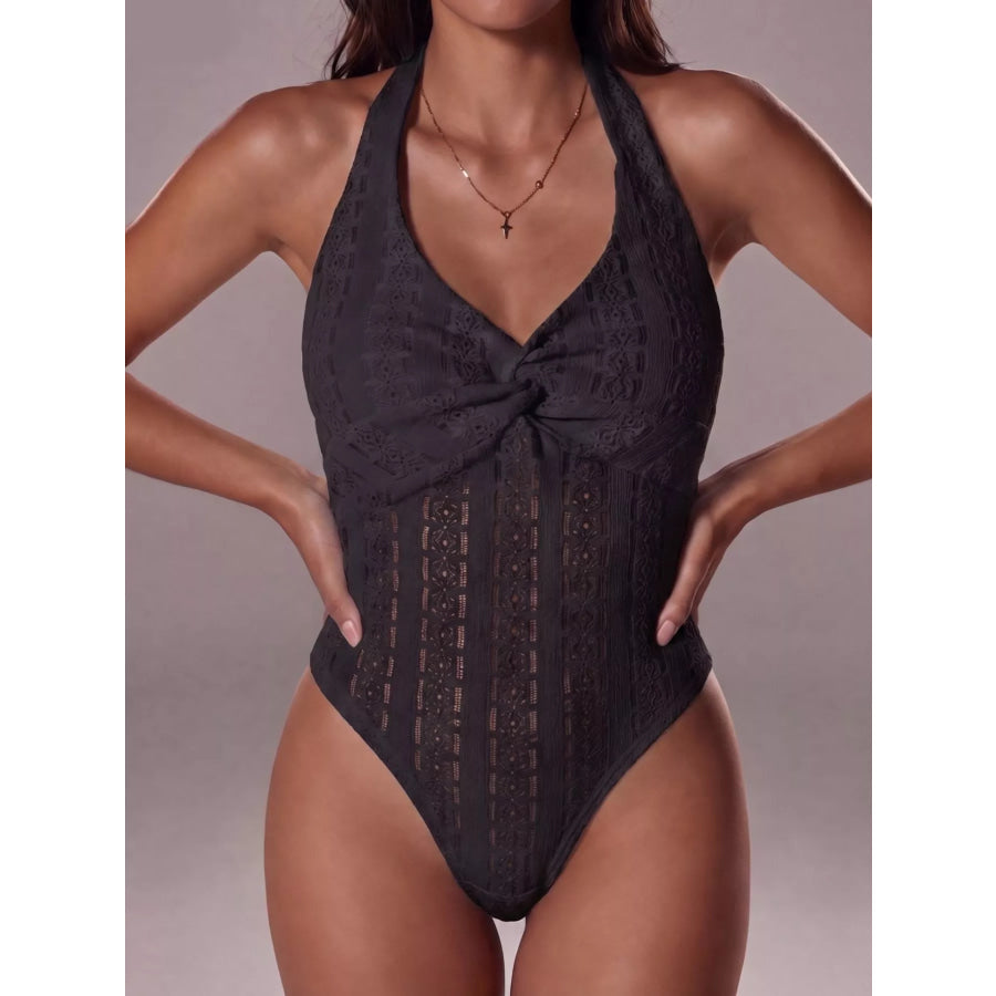Halter Neck Twisted Front Bodysuit Black / S Apparel and Accessories