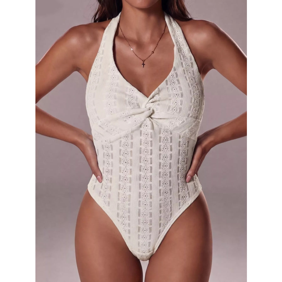Halter Neck Twisted Front Bodysuit Orange-red / S Apparel and Accessories