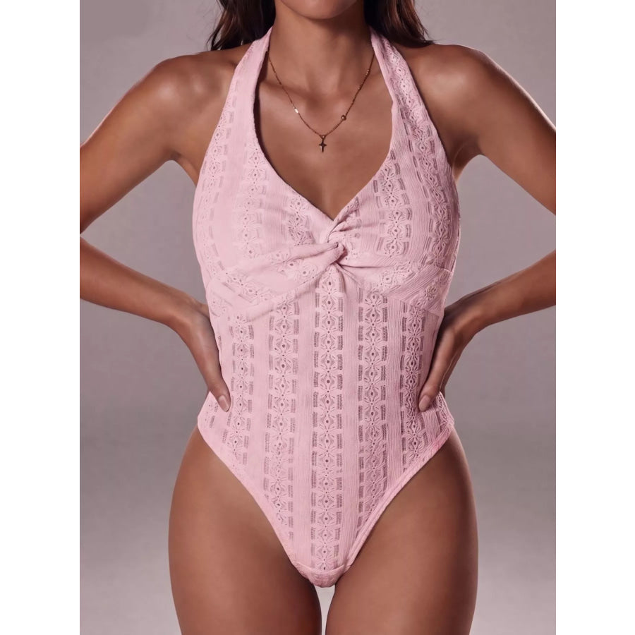 Halter Neck Twisted Front Bodysuit Pink / S Apparel and Accessories