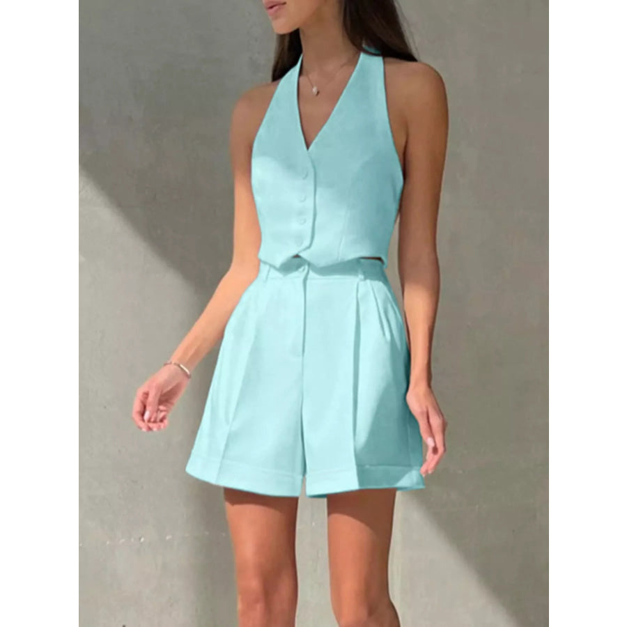 Halter Neck Vest and Shorts Set Apparel and Accessories