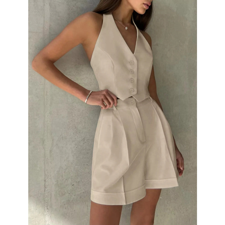 Halter Neck Vest and Shorts Set Khaki / S Apparel and Accessories