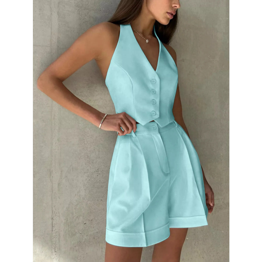 Halter Neck Vest and Shorts Set Pastel Blue / S Apparel and Accessories