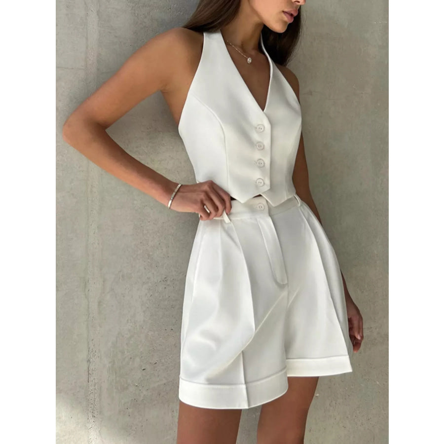 Halter Neck Vest and Shorts Set White / S Apparel and Accessories