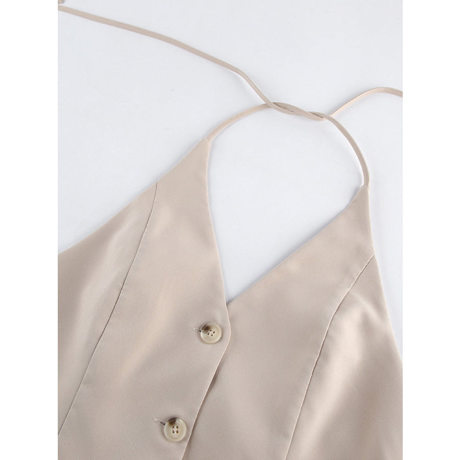 Halter Neck Vest & Wide Leg Pants Set Apparel and Accessories