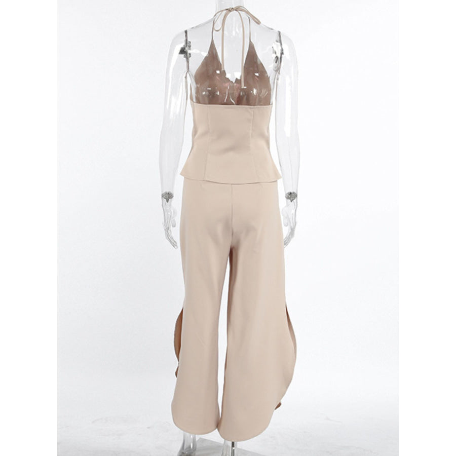 Halter Neck Vest & Wide Leg Pants Set Apparel and Accessories
