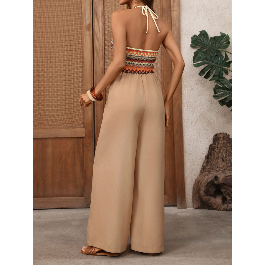 Halter Neck Wide Leg Jumpsuit Apparel and Accessories