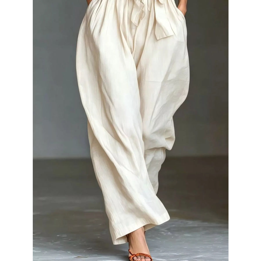 Halter Neck Wide-Leg Jumpsuit with Waist-Tie Detail Apparel and Accessories