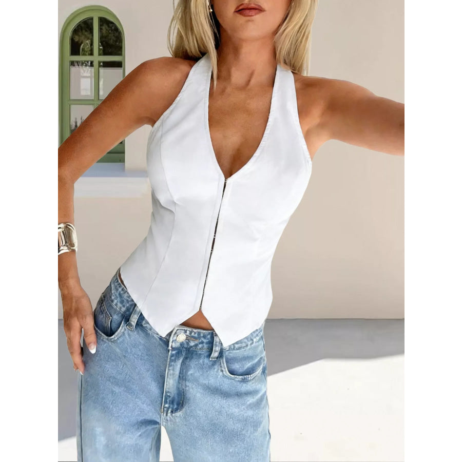 Halter Neck Zip-Up Tank Apparel and Accessories