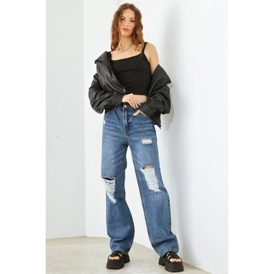 HAMMER COLLECTION Distressed High Waist Jeans Apparel and Accessories