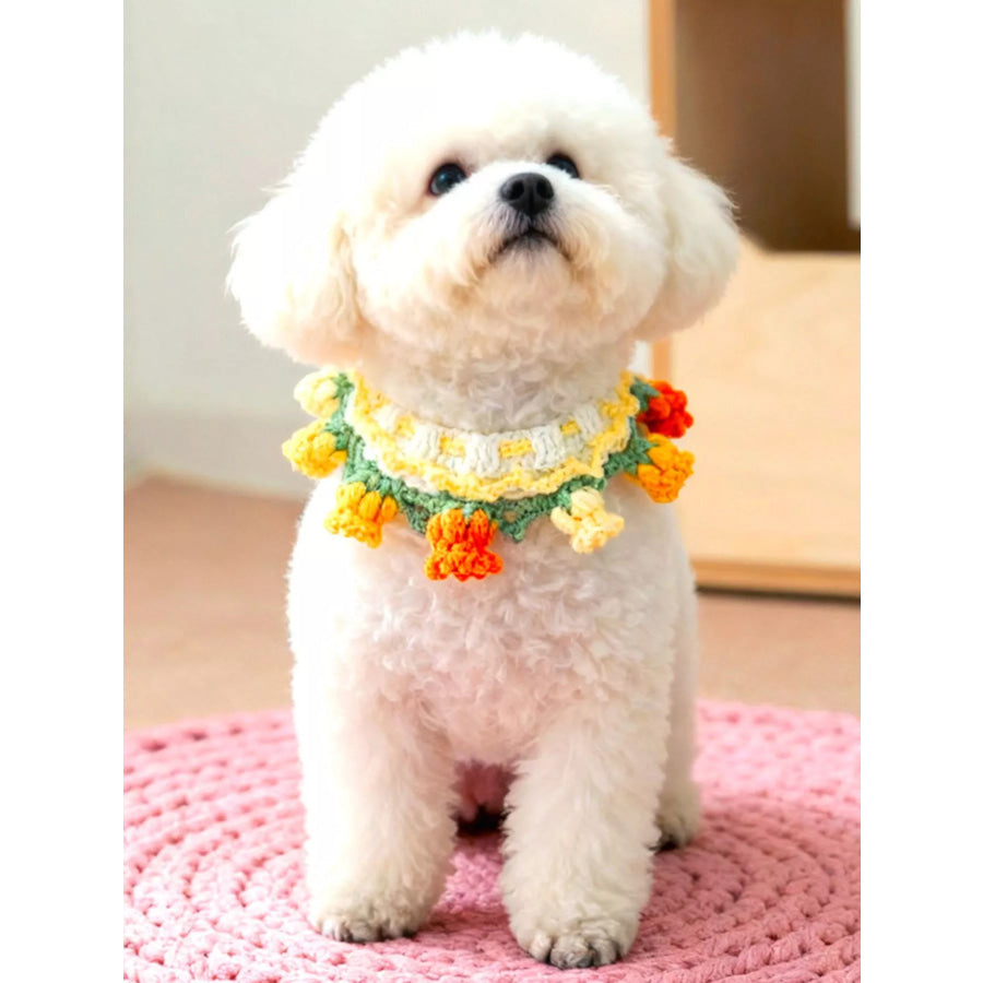 Handmade Crochet Floral Pet Scarf Apparel and Accessories