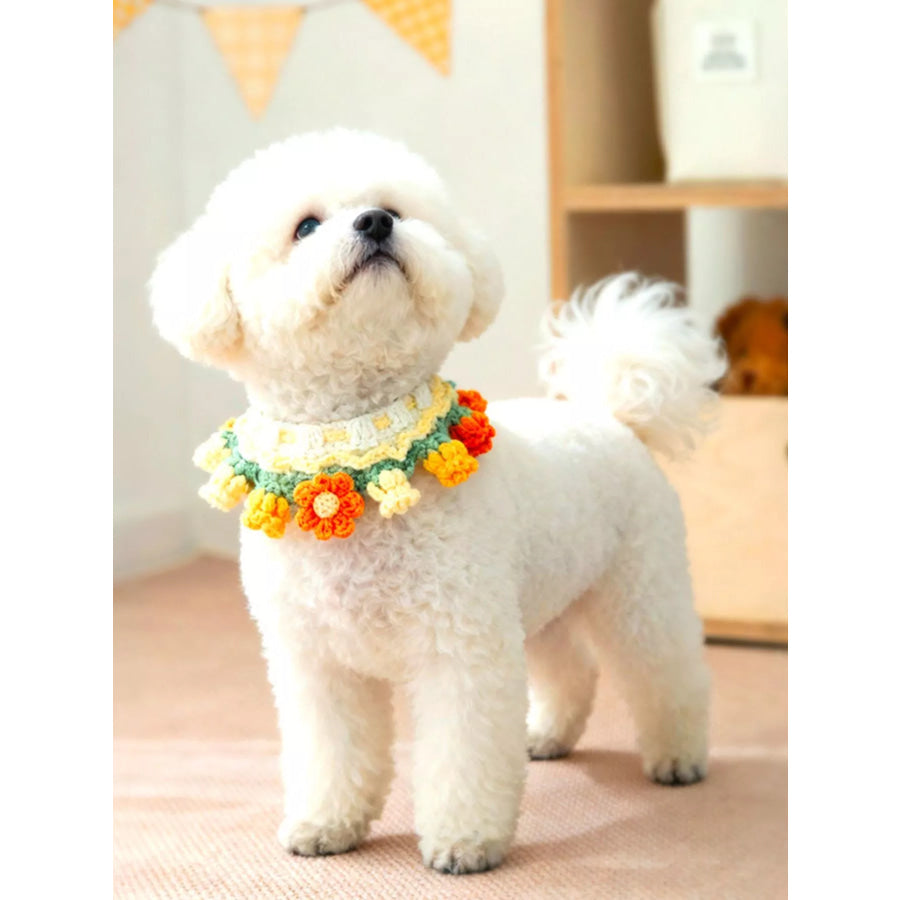 Handmade Crochet Floral Pet Scarf Apparel and Accessories