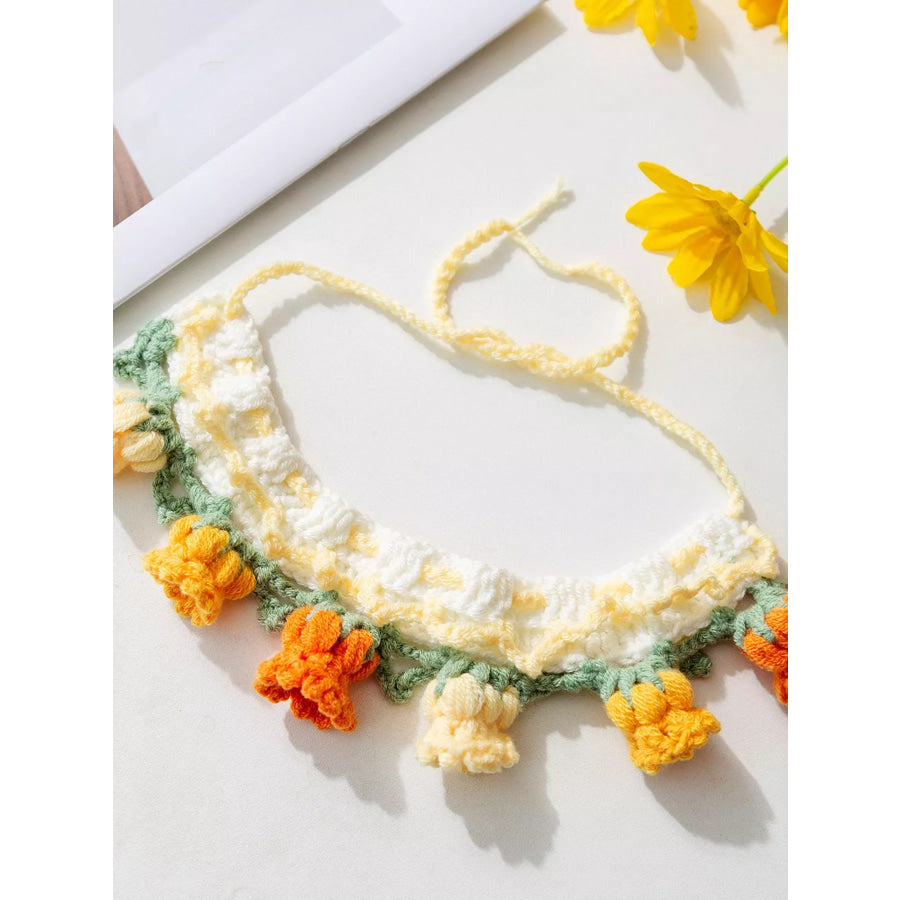 Handmade Crochet Floral Pet Scarf Apparel and Accessories