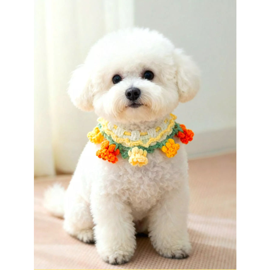 Handmade Crochet Floral Pet Scarf Yellow / S Apparel and Accessories