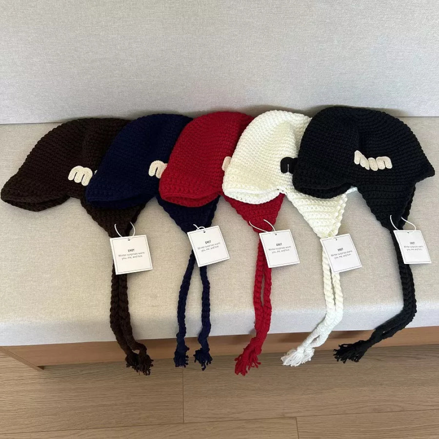 Handmade Knitted Earflap Hat with Tassels Apparel and Accessories